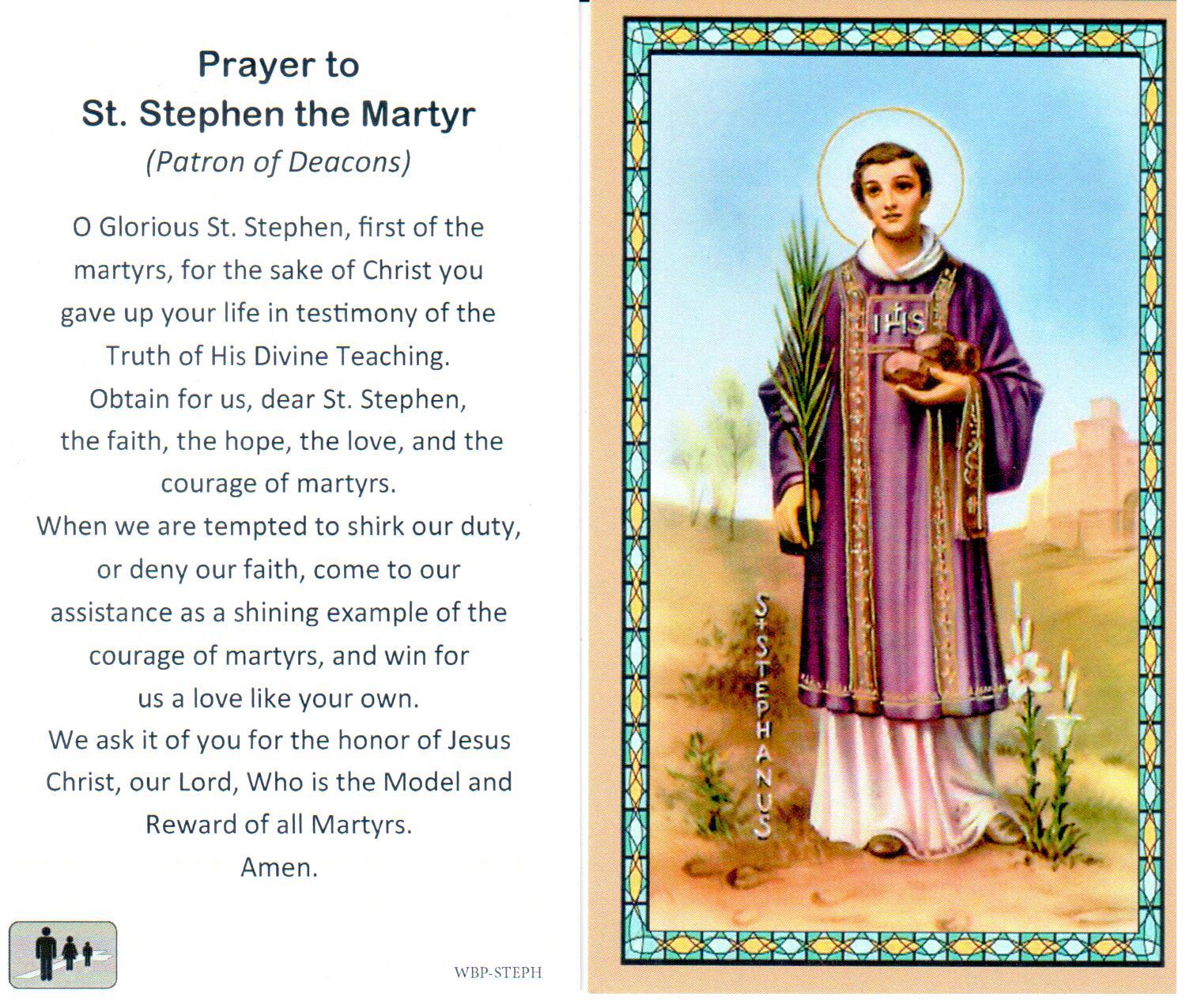 Prayer Holy Card St. Stephen Martyr Laminated
