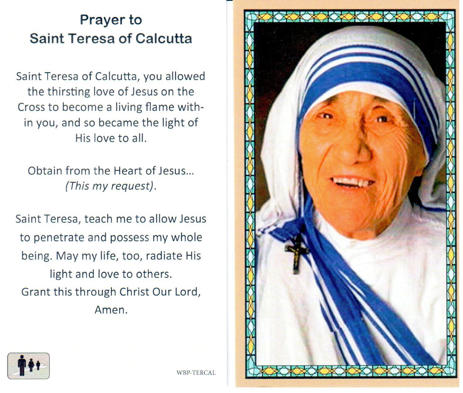 Prayer Holy Card St. Teresa Calcutta Laminated