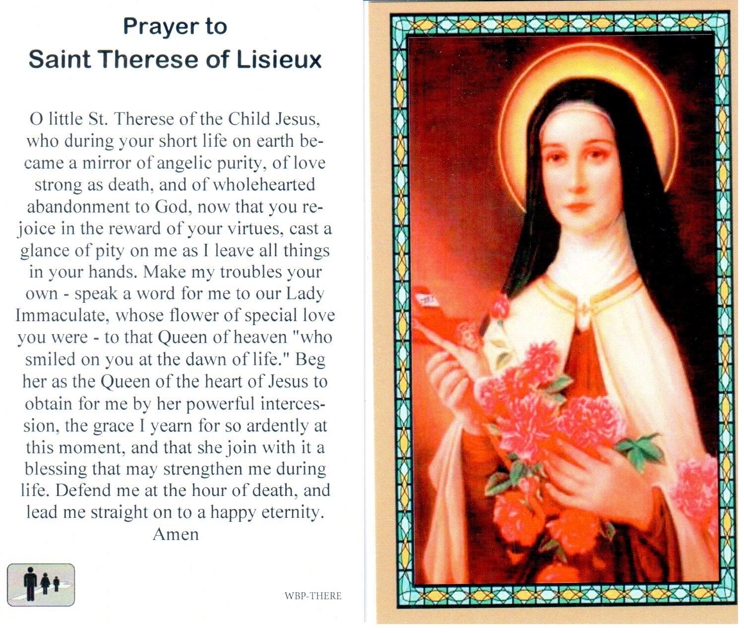 Prayer Holy Card St. Therese Lisieux Laminated