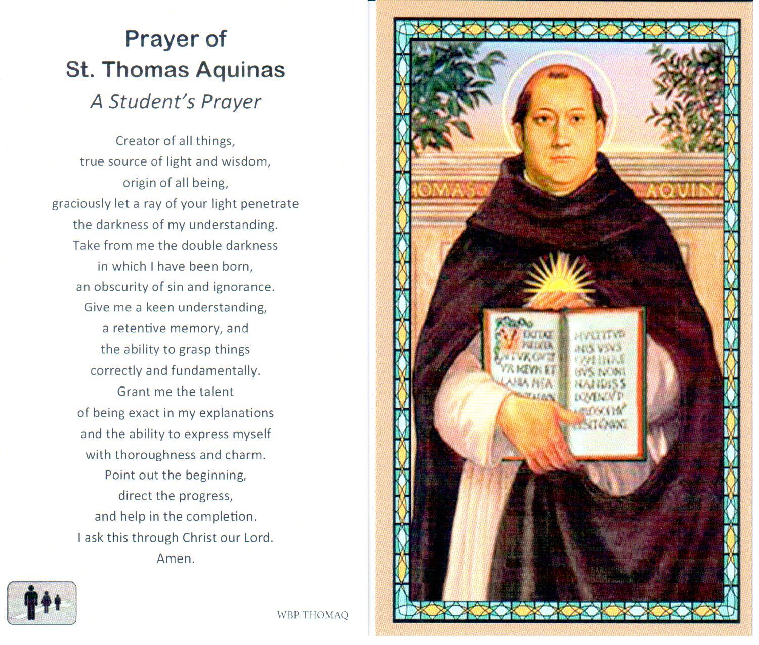 Prayer Holy Card St. Thomas Aquinas Laminated