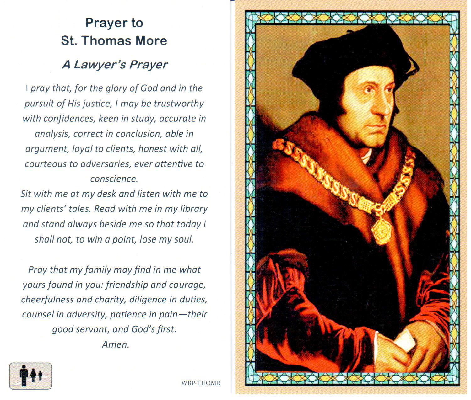 Prayer Holy Card St. Thomas More Laminated