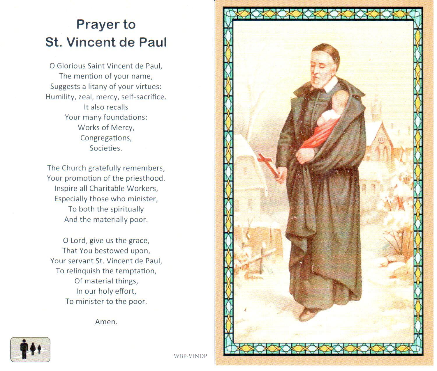 Prayer Holy Card St. Vincent de Paul Laminated