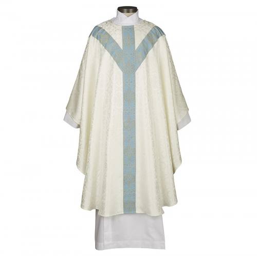 Chasuble Avignon Collection Ivory with Blue & Gold Banding