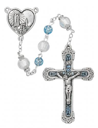 Rosary Mary Our Lady Fatima Aqua Glass Beads