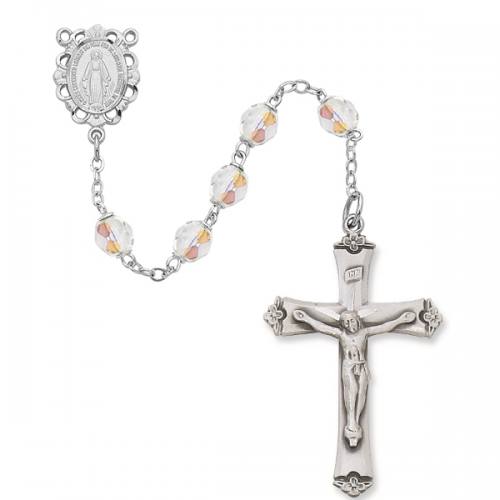 Rosary Miraculous Medal Ster Silver Crystal April Birthstone