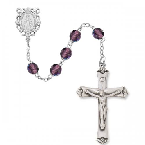 Rosary Miraculous Medal Ster Silver Amethyst February Birthstone