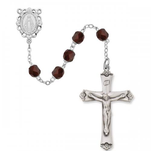 Rosary Miraculous Medal Ster Silver Garnet January Birthstone