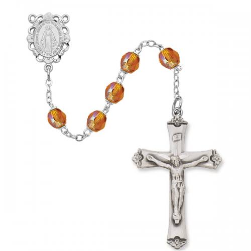 Rosary Miraculous Medal Ster Silver Topaz November Birthstone