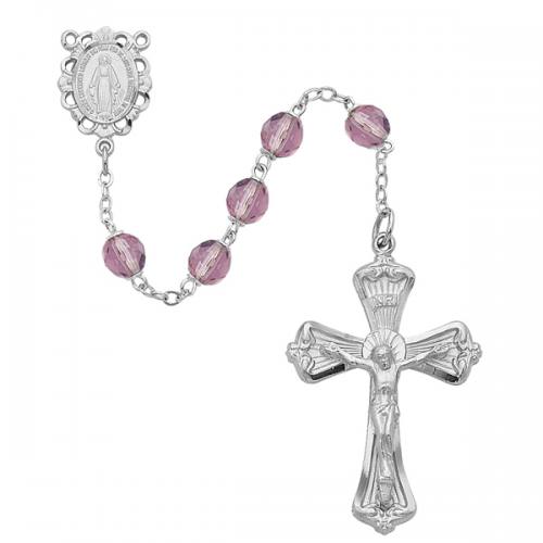 Rosary Miraculous Medal Rhod Silver Alexandrite June Birthstone