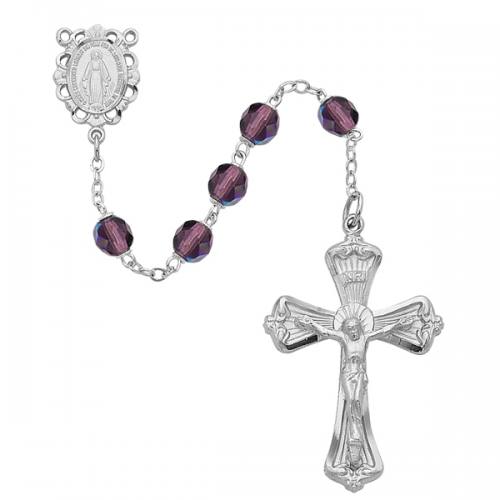 Rosary Miraculous Medal Rhod Silver Amethyst February Birthstone