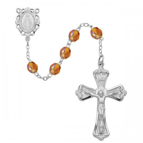 Rosary Miraculous Medal Rhod Silver Topaz November Birthstone