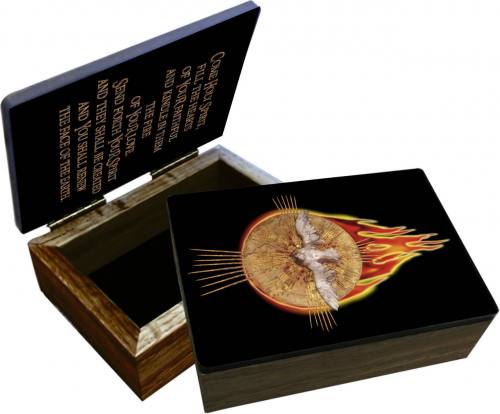 Keepsake Box Holy Spirit Dove & Fire Laminated Hardwood