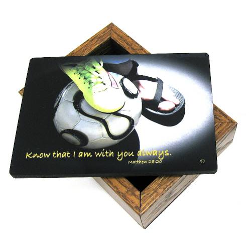 Keepsake Box Sport Soccer Women Laminated Hardwood