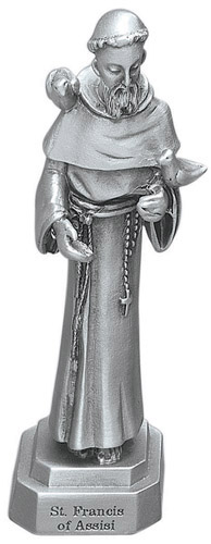 Statue St. Francis Assisi 3.5 inch Pewter Silver