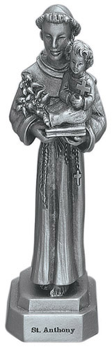 Statue St. Anthony Padua 3.5 inch Pewter Silver