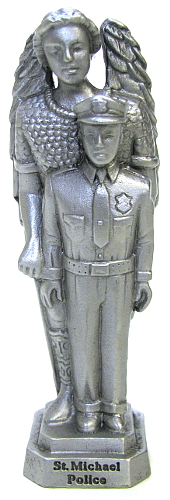 Statue St. Michael Archangel Police 3.5 inch Pewter Silver