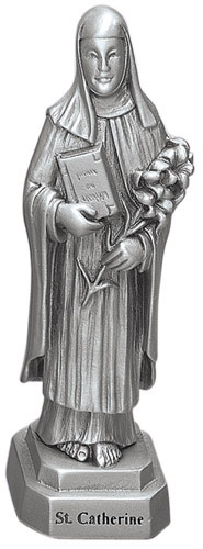 Statue St. Catherine Siena 3.5 inch Pewter Silver