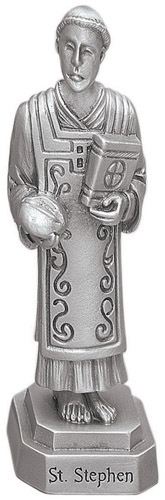 Statue St. Stephen Martyr 3.5 inch Pewter Silver