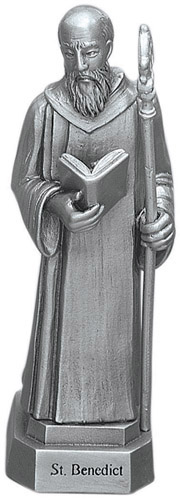 Statue St. Benedict Norcia 3.5 inch Pewter Silver