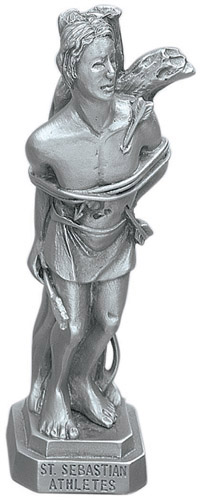 Statue St. Sebastian 3.5 inch Pewter Silver