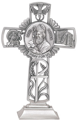 Cross Standing St. Patrick 5 inch Pewter Silver