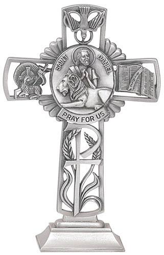 Cross Standing St. Daniel 5 inch Pewter Silver