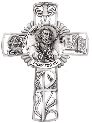 Cross Wall St. Peter Apostle 5 inch Pewter Silver