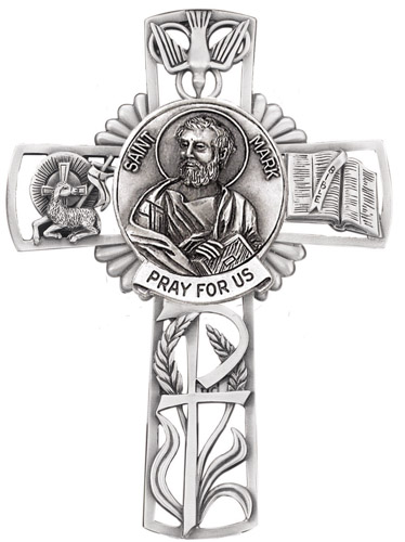 Cross Wall St. Mark Evangelist 5 inch Pewter Silver