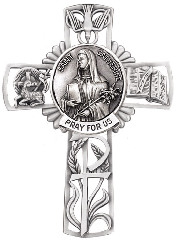 Cross Wall St. Catherine Siena 5 inch Pewter Silver