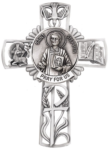 Cross Wall St. Stephen Martyr 5 inch Pewter Silver