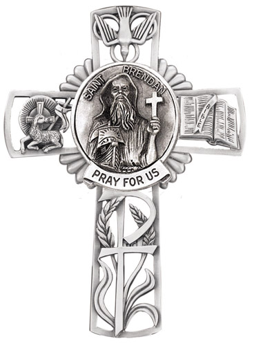 Cross Wall St. Brendan Navigator 5 inch Pewter Silver