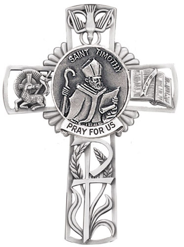 Cross Wall St. Timothy 5 inch Pewter Silver