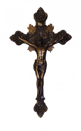 Crucifix Wall St. Benedict 19 Inch Bronze Resin